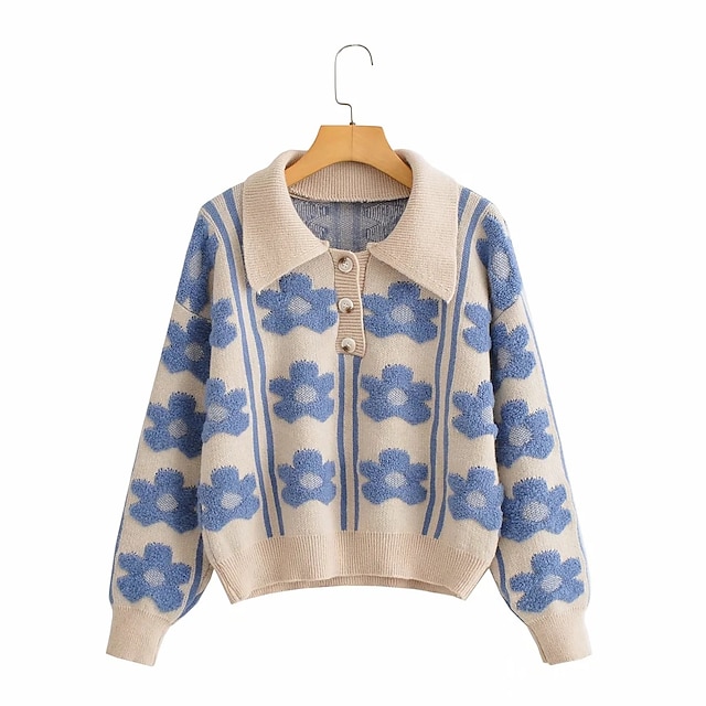 

Women's Sweater Daisy Stylish Long Sleeve Sweater Cardigans Shirt Collar Fall Spring Beige