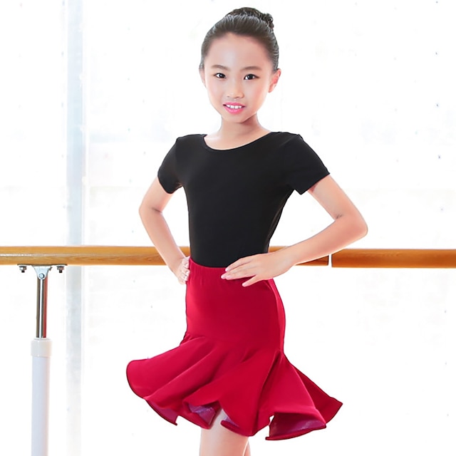  Tanzkleidung für Kinder Röcke Plissee Farbaufsatz Mädchen Leistung Ausbildung Kurzarm Hoch Nylon
