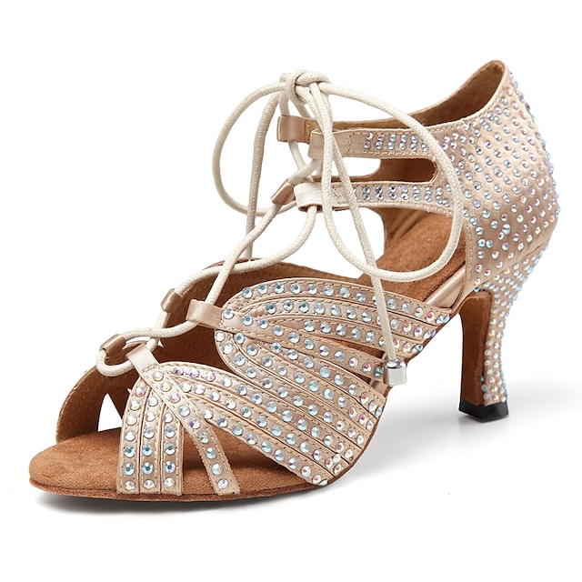  Pentru femei Încălțăminte latină Pantofi Salsa Performanță Antrenament Sandale de cristal Călcâi Adidași Cristale / Strasuri Detalii Cristal Dantelă Subțire superioară Dantelat Cureaua de legătură