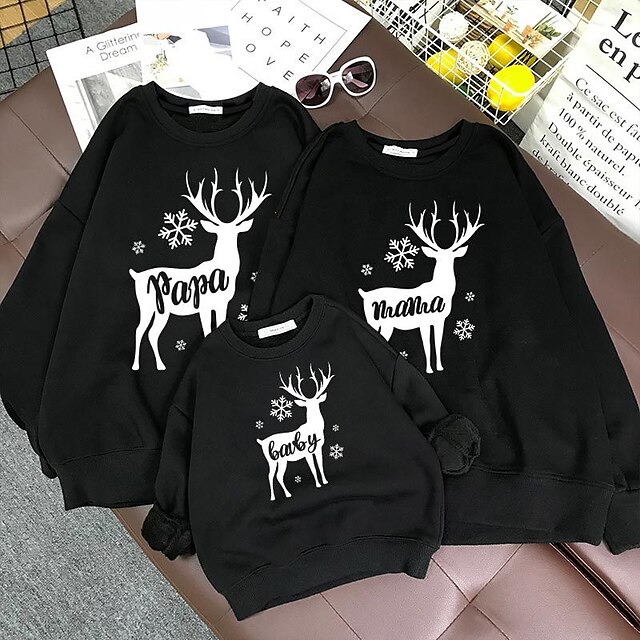 Baby & Kids Matching Outfits | Family Look Tops Cotton Deer Christmas Gifts Black Red Long Sleeve Daily Matching Outfits / Winte