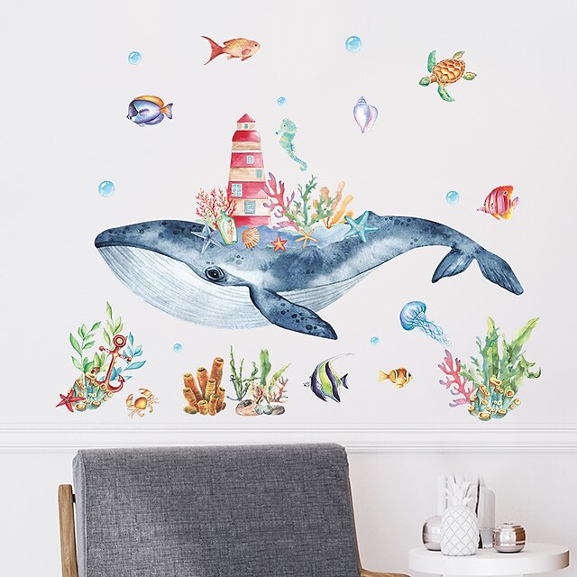 Home & Garden Home Decor | Cartoon Watercolor Underwater Whale Castle Wall Stickers Living Room Kids Room Kindergarten Removable