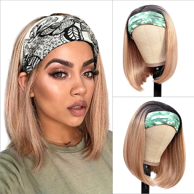  Headband Wig is Suitable For Women's Gradient Wig 12 Inches (about 30.5 cm) Synthetic Headband Wig Short Bob Wig Suitable For Women More Color Straight Hair
