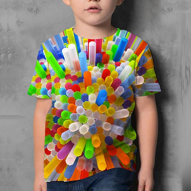  Poikien 3D Kuvitettu T-paita Lyhythihainen 3D-tulostus Kesä Aktiivinen Polyesteri Lapset 4-12 vuotta Arki-asut Normaali