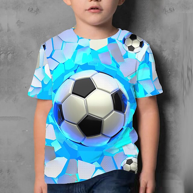 Boys 3D Graphic Football T shirt Short Sleeve 3D Print Summer Active Polyester Kids 4-12 Years Daily Wear Regular Fit4