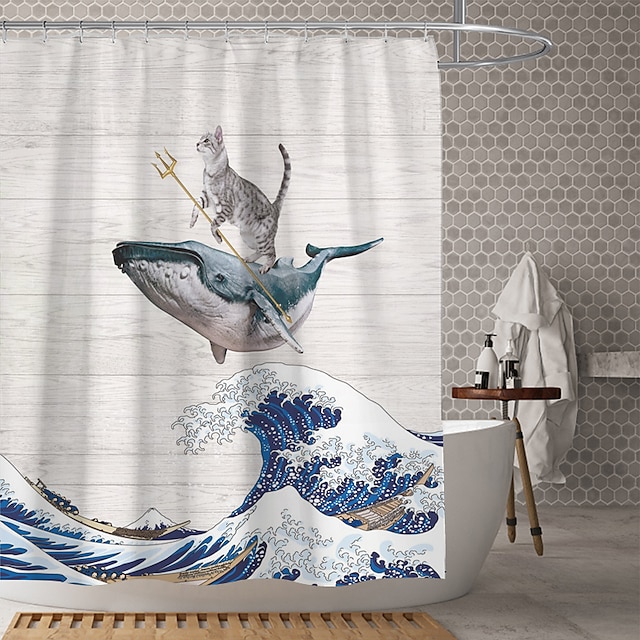  cortina de chuveiro de tecido impermeável decoração de banheiro e tema moderno e clássico. o design é bonito e durável, o que torna sua casa mais bonita.