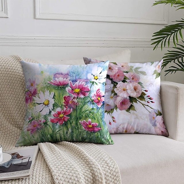 Home & Garden Home Decor | Floral Double Side Cushion Cover 2PC Soft Decorative Square Throw Pillow Cover Cushion Case Pillowcas