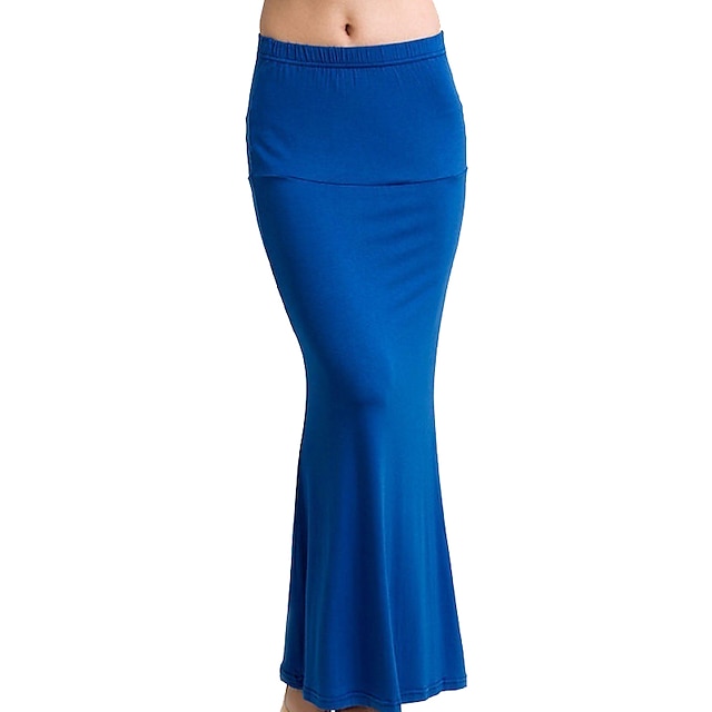 Womens Clothing Womens Bottoms | Muslim Women High Waist Bodycon Maxi Skirt Long Pencil Skirts Dress Elastic Waistband Blue Army