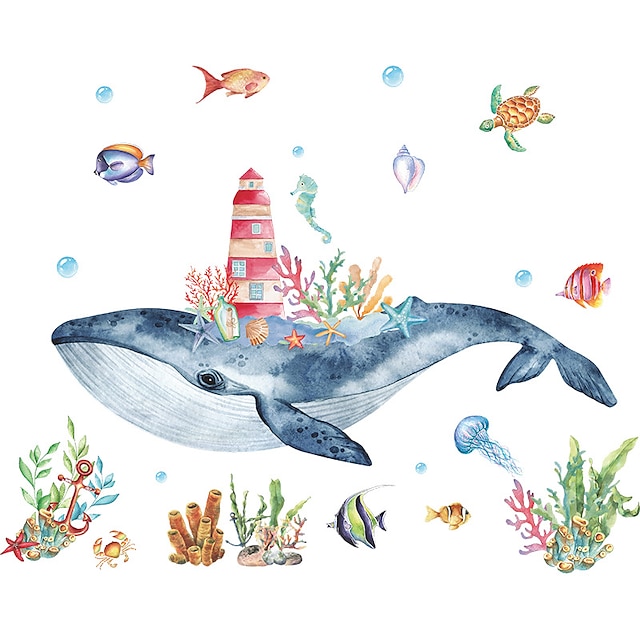 Home & Garden Home Decor | Cartoon Watercolor Underwater Whale Castle Wall Stickers Living Room Kids Room Kindergarten Removable