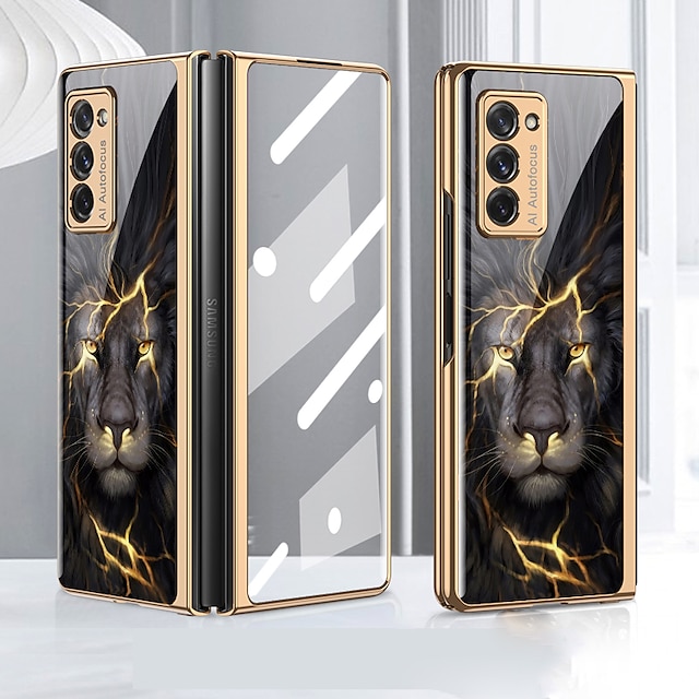 Phone Case For Samsung Galaxy Z Fold 5 Z Fold 2 Full Body Case Plating Full Body Protective with Front Screen Glass Film Marble Tempered Glass