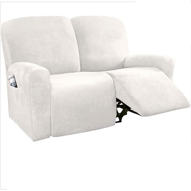 Honeyhouse Housse Canapé Relax 3 Places, Housse de Fauteuil Inclinable en Velours Extensible 8 Pièces, Housse Canap Relax 3 Places avec Poche Latérale Antidérapant, Lavable, Ivoire Blanc