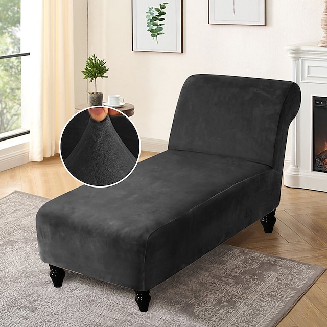  Funda de terciopelo elástico para chaise lounge, funda para silla, elástica, negra, para dormitorio, sala de estar, suave, duradera, lavable