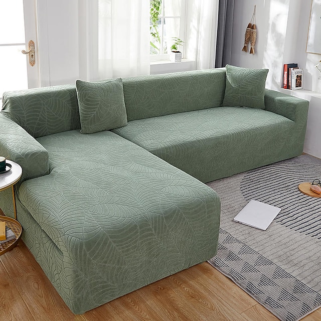  stretch sofa cover slipcover elastisk sectional sofa lenestol loveseat 4 eller 3 seter l form jacquard grå vannavvisende vanlig solid myk holdbar vaskbar