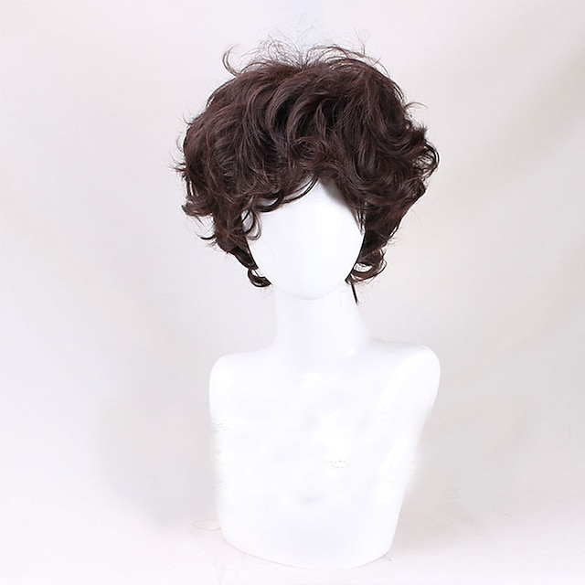  Parrucca cosplay Frodo Baggins parrucche per giochi di ruolo con capelli sintetici corti ricci marroni resistenti al calore