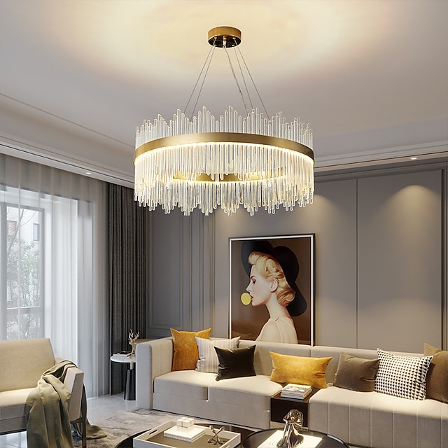 luminaire suspendu led 50/60/80cm lumière de luxe européen k9 lustre en cristal haut de gamme gradation plafonnier adapté à l'étude de la salle à manger de la chambre ac110v ac220v