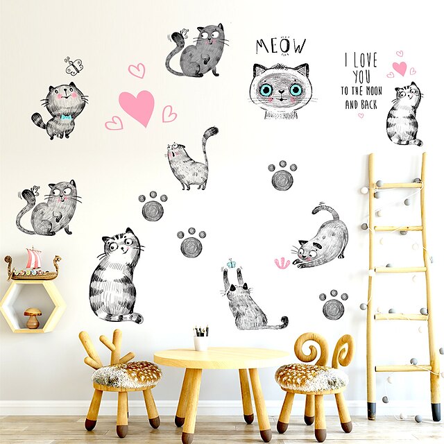 Home & Garden Home Decor | Cute Kitty Wall Stickers Living Room Kids Room Kindergarten Removable PVC Home Decoration Wall Decal 