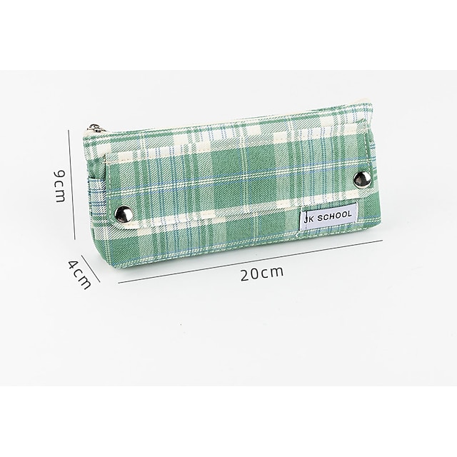 Consumer Electronics Stationery | creative cartoon cute large capacity hand-carrying plaid zipper Stationery Bag Holder For Scho