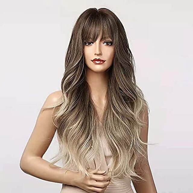 Beauty & Hair Wigs & Hair Pieces | long wavy wig ash blonde wigs with bangs ombre brown blonde wigs for women long heat resistan