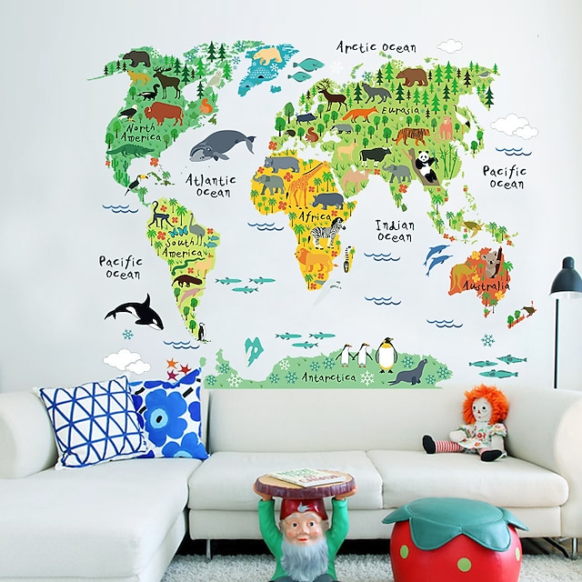 24"x35" 3D Wall Stickers Animal World Map Room Decal Wallpaper Removable