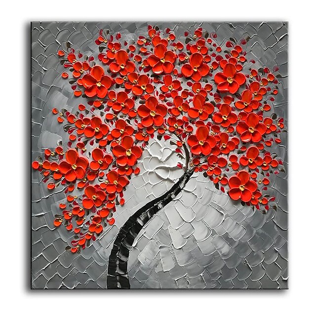 Home & Garden Wall Art | Oil Painting Handmade Hand Painted Wall Art Modern Red Flowers Tree Landscape Abstract Home Decoration 