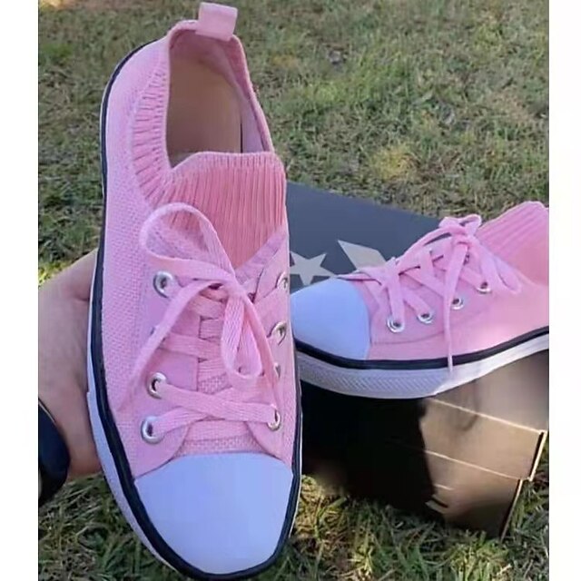 Dames Uniseks Sneakers Veters Platte hak Ronde Teen Dagelijks Canvas Veters  Effen Wit Zwart Roze 8720320 2023 – €51.99