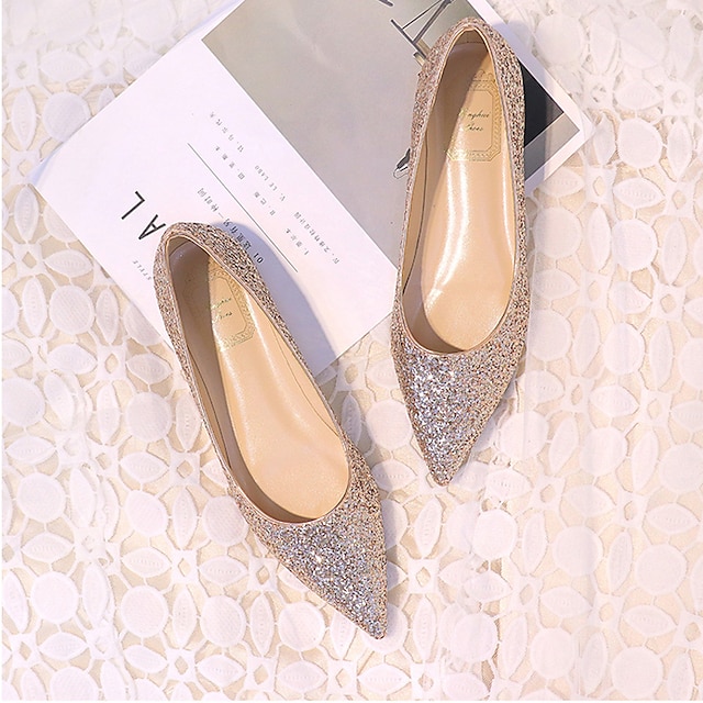  chaussures plates à bout pointu à paillettes roses pour femmes – chaussures de mariée ou de fête confortables avec un design étincelant