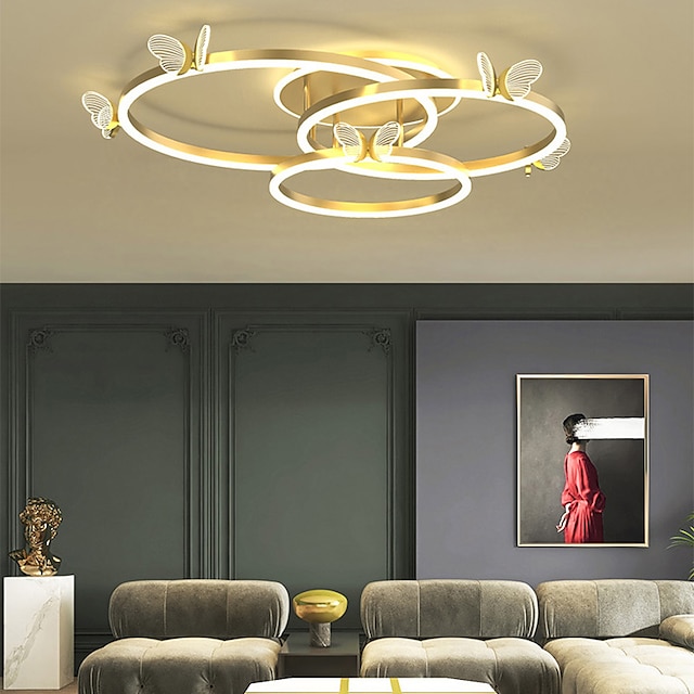  led taklampe 45 cm dimbar sirkeldesign innfelt lys akryl kunstnerisk stil moderne stil gull nordisk stil sommerfugl 220-240v