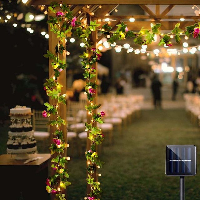  luces de cadena led solares luz de hadas de ratán rosa al aire libre 2.3m 20leds ip65 jardín de bodas a prueba de agua fiesta de navidad guirnalda decoración de patio al aire libre