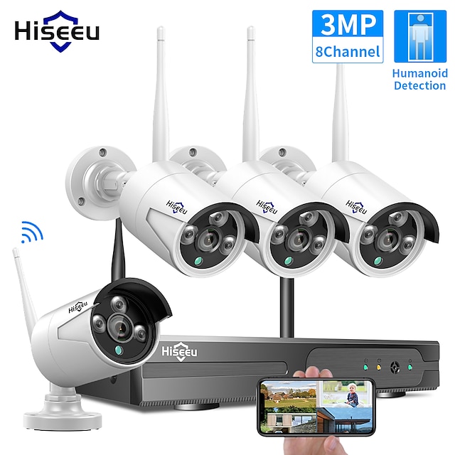  3MP 1536P CCTV 8CH Wireless NVR kit 3MP 3TB 1080P Outdoor IR Night Vision IP Wifi Camera Security System Surveillance Hiseeu kit
