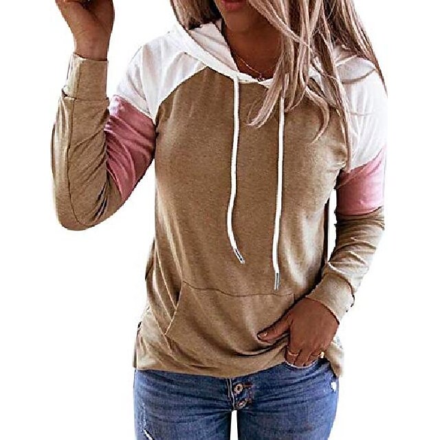  calves kelson women's color block hoodies sweatshirts long sleeve sweatshirt pullover tunic tops with pocket for girls teen (khaki, x_l)