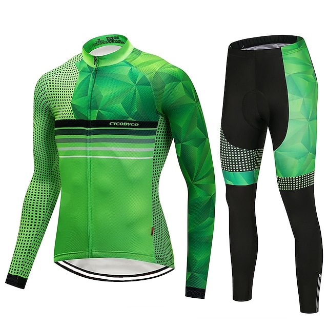  CYCOBYCO Men's Long Sleeve Cycling Jersey with Tights - Green Bike Pants / Trousers Jersey Tights 3D Pad Quick Dry Reflective Strips Sports Lycra Dots Mountain Bike MTB Road Bike Cycling Clothing