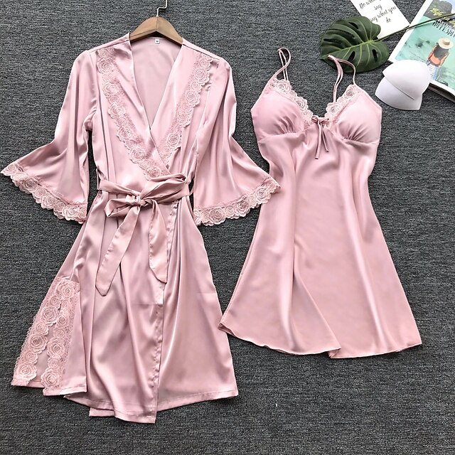 Womens Clothing Womens Sleep & Lounge | Womens Pajamas Sets 2 Pieces Patchwork Jacquard Satin Casual Comfort Home Party Silk Gif