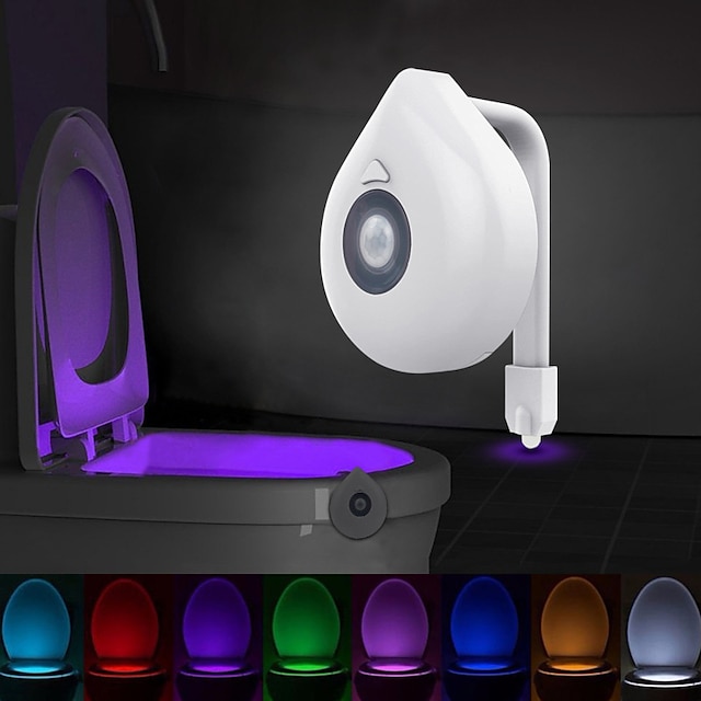 2st 1st smart pir rörelsesensor toalettstol nattlampa 8 färger vattentät bakgrundsbelysning för toalettskål LED Luminaria lampa WC toalettlampa