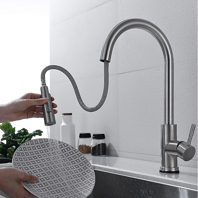  Touchless Sensor Kitchen Sink Faucet Stainless Steel with Pull Out Sprayer, Touch On Single Handle Kitchen Vessel Tap with Pull Down 2 Modes Spray Fingerprint Resistant Brushed Nickel Deck Mounted