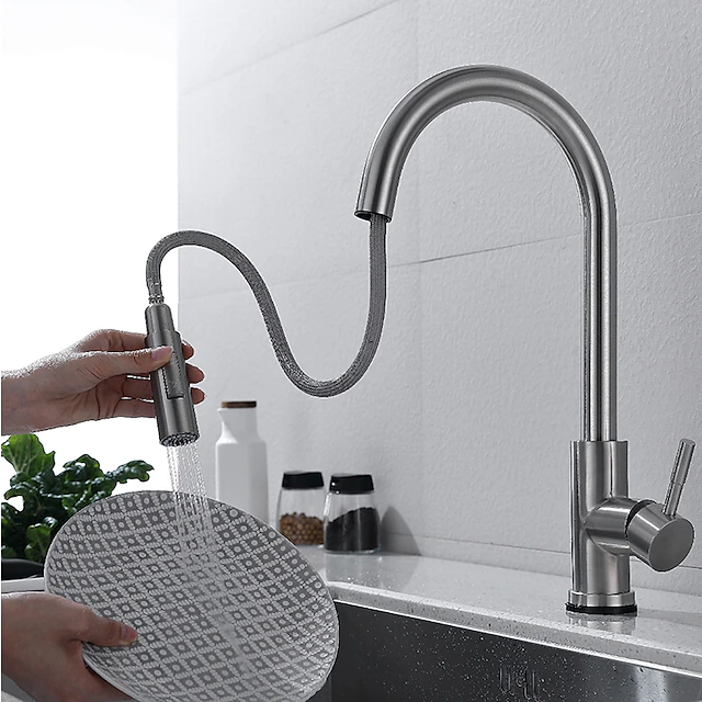 Touchless Sensor Kitchen Sink Faucet Stainless Steel with Pull Out Sprayer, Touch On Single Handle Kitchen Vessel Tap with Pull Down 2 Modes Spray Fingerprint Resistant Brushed Nickel Deck Mounted 7