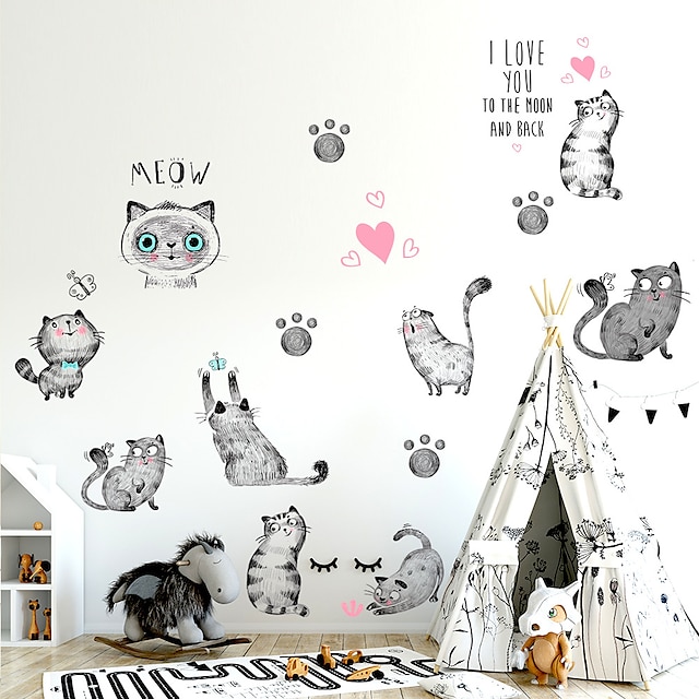 Home & Garden Home Decor | Cute Kitty Wall Stickers Living Room Kids Room Kindergarten Removable PVC Home Decoration Wall Decal 