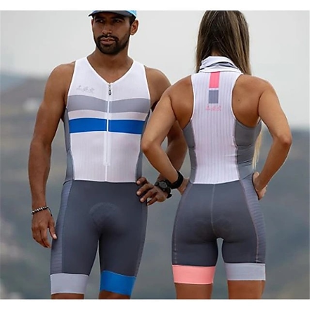  ærmeløs cykeltrøje med shorts triatlon tri dragt blå + hvid cykel hurtig tør sport mønstret tøj tøj