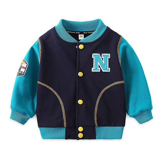 Baby & Kids Girls Clothing | Kids Unisex Jacket & Coat 1pc Long Sleeve Light Blue Navy Blue Solid Color N Letter Cotton Daily We