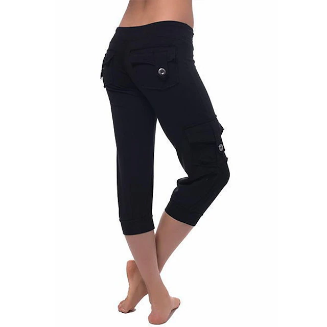 Women's Capri Pants Drawstring Multiple Pockets Yoga Fitness Gym ...