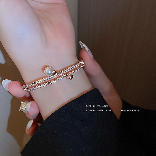  korean net red diamond-studded pearl stitching opening adjustable personality trend bracelet bracelet new fashion hand jewelry female