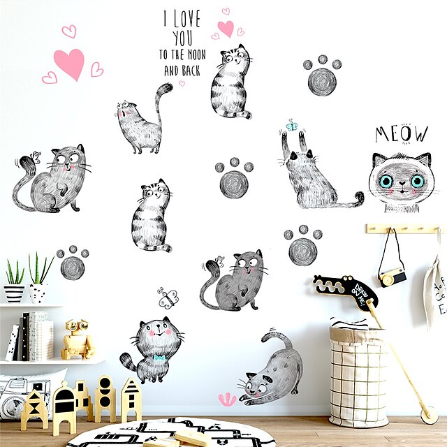 Home & Garden Home Decor | Cute Kitty Wall Stickers Living Room Kids Room Kindergarten Removable PVC Home Decoration Wall Decal 