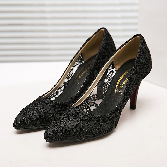  Pentru femei pantofi de nunta Pantofi pumps Cadouri de Valentin Petrecere Tocuri de nunta Pantofi de mireasa Pantofi de domnișoară de onoare Dantelă Vârf ascuțit Dantelă Loafer Negru Roz Albastru