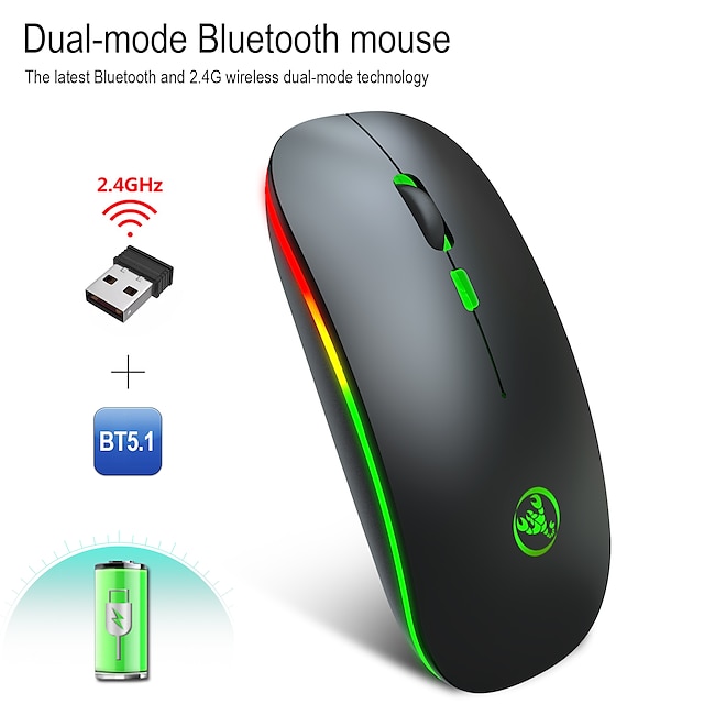  2.4G Wireless Mouse T18 Bluetooth 5.1 Dual Mode Rechargeable Wireless Mouse Silent 1600 DPI Optical Mouse For Laptop Computer