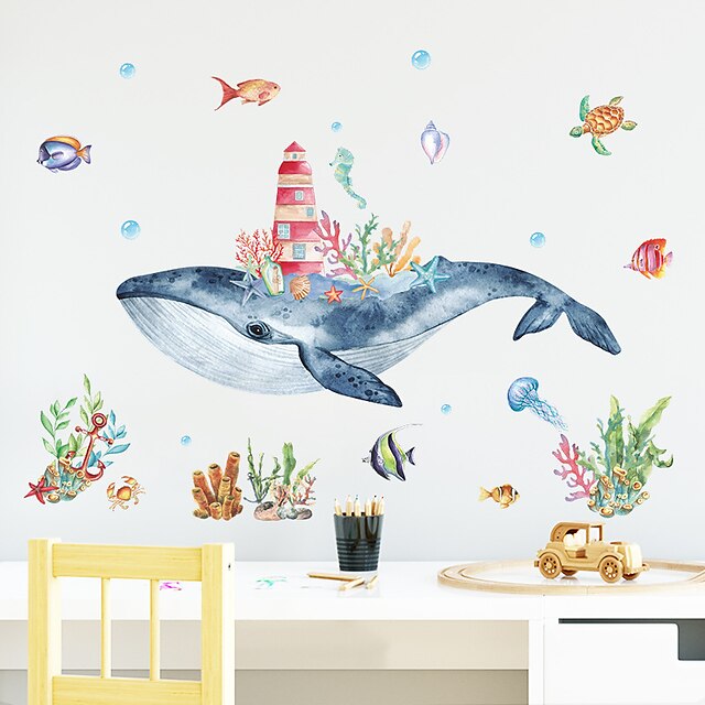 Home & Garden Home Decor | Cartoon Watercolor Underwater Whale Castle Wall Stickers Living Room Kids Room Kindergarten Removable