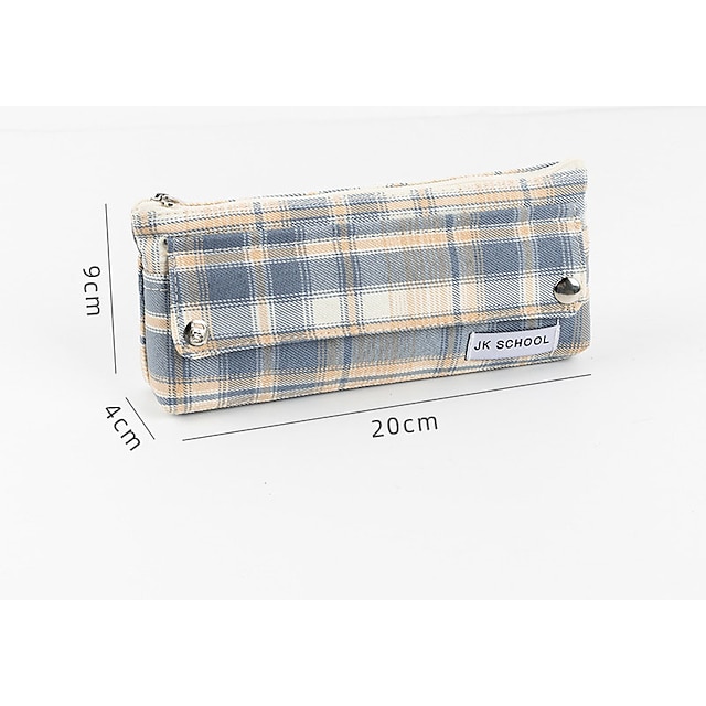 Consumer Electronics Stationery | creative cartoon cute large capacity hand-carrying plaid zipper Stationery Bag Holder For Scho