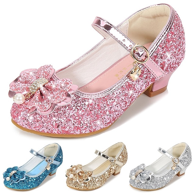  Girls' Heels Daily Glitters Dress Shoes Heel Rubber PU Breathability Non-slipping Height-increasing Glitter Crystal Sequined Jeweled Big Kids(7years +) Little Kids(4-7ys) Toddler(9m-4ys) Wedding