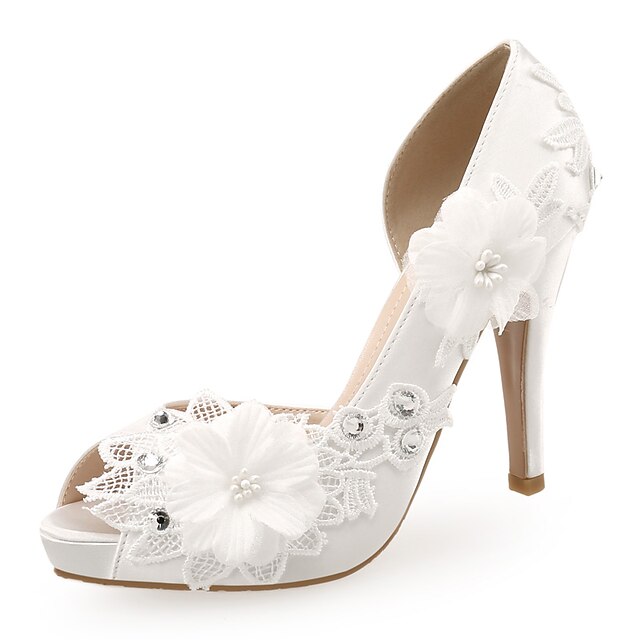 Mujer Zapatos de boda Tacones cerrados Punta abierta Boda Satén Pedrería  Encaje Un Color Blanco 8751475 2021 – $44.79
