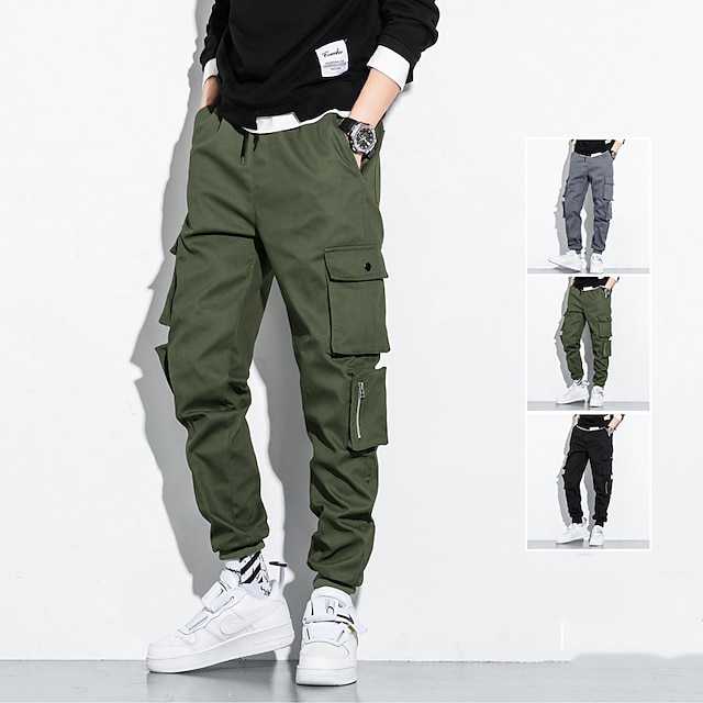  Men's Sporty Casual Straight Jogger Pants Pocket Elastic Waist Multiple Pockets Full Length Plus Size Pants Daily Sports Micro-elastic Solid Color Cotton Breathable Soft Mid Waist Oversized 1 2 3 4 5