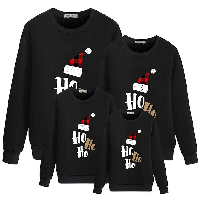 Baby & Kids Matching Outfits | Family Look Tops Cotton Letter Christmas Gifts White Black Red Daily Matching Outfits / Winter - 