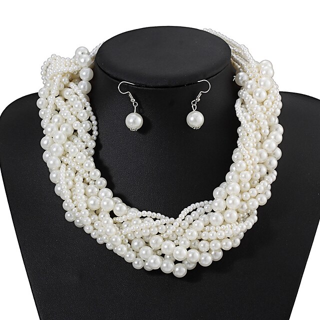 Women's Jewelry Set Statement Necklace Layered Seed Pearls Chinese Knot Party Statement Ladies Work Casual Vintage Pearl Earrings Jewelry Pearl White For Party Wedding Special Occasion
