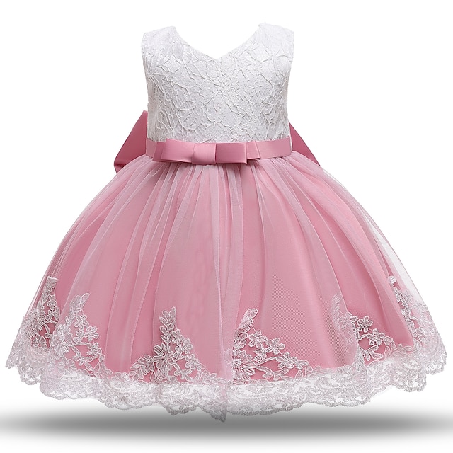  Kids Little Girls' Dress Color Block Wedding Party Daily Lace Patchwork Purple Pink Dusty Rose Cotton Knee-length Sleeveless Princess Dresses Summer Regular Fit 3-10 Years / Holiday